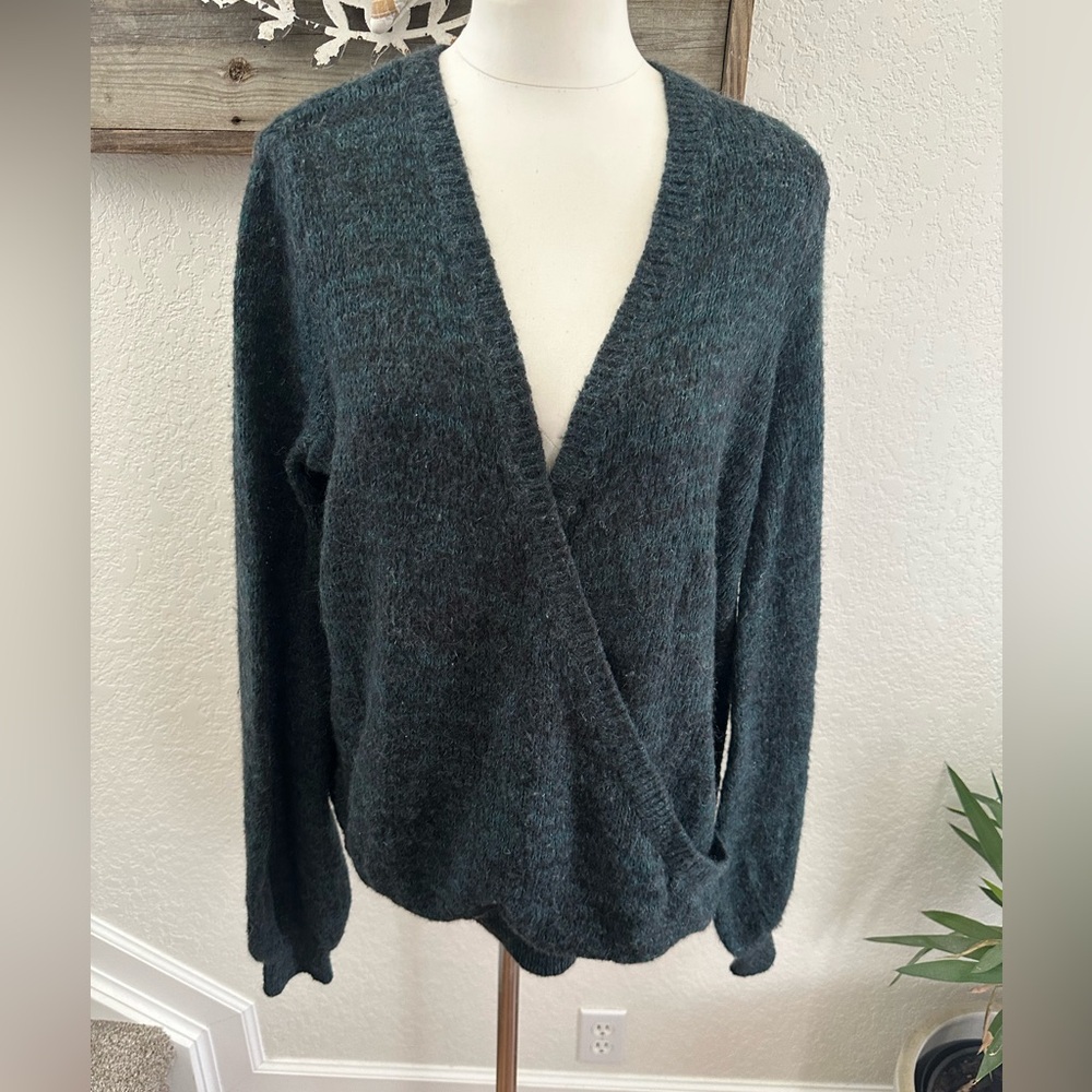 Free people Women's Deep Teal Green‎ Wrap Look Sweater Wool blend size Large